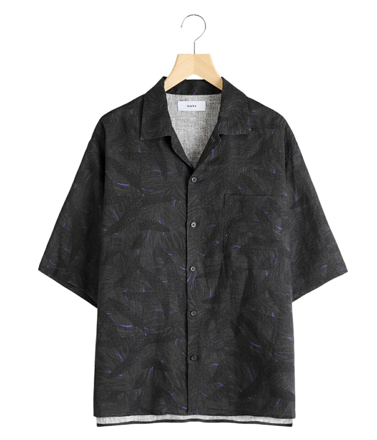 【タグ付き】Marine Serre ワンポイントTシャツ marka / マーカ ： OPEN COLLAR S/S SHIRT - LINEN TROPICAL 全2
