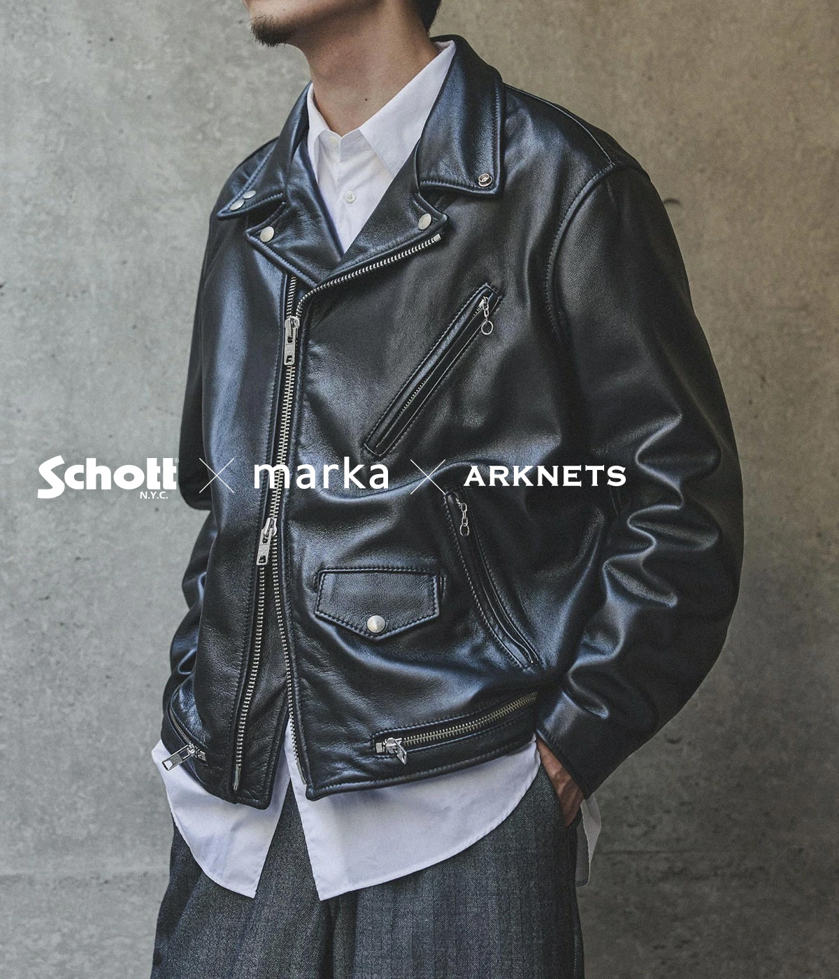 marka / マーカ ： 別注 Schott x marka for ARKnets DOUBLE RIDERS JACKET ： M25F30BL01C | marka | 01