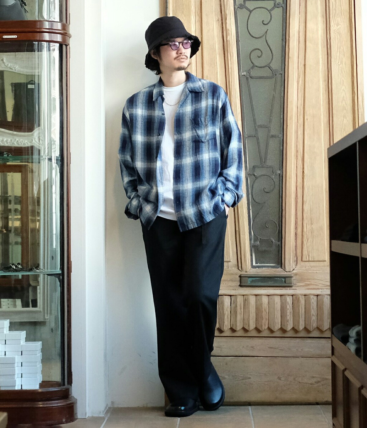 MINEDENIM / マインデニム ： RS.Nep Check Open Collar L/S SH Collar