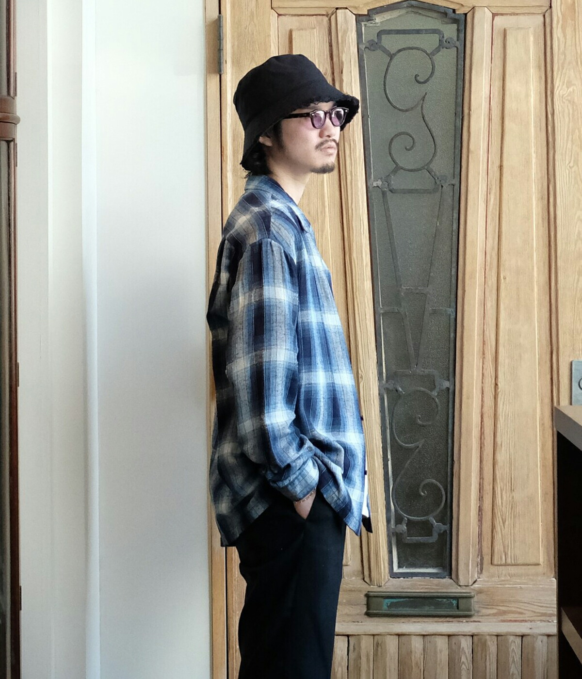 MINEDENIM / マインデニム ： RS.Nep Check Open Collar L/S SH Collar