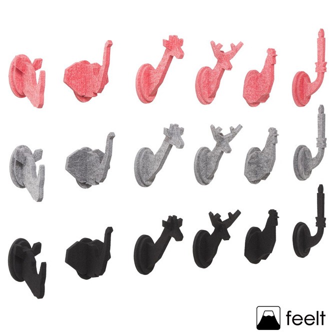 【ネコポス対応】feelt【HOOK】壁掛けフック【6種類×3色】Sika/Niwatori/Kirin/Zou/Sai/Candle/日本製 コートフック おしゃれ