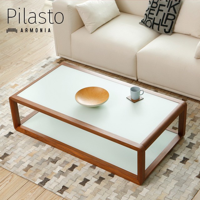 センターテーブル ガラステーブル Pilasto 木製 ガラス 収納 長方形