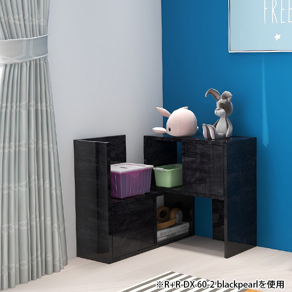 黒い木製ラック 2段 スリムラック 2段 オープンラック ブラックポール オープンシェルフ