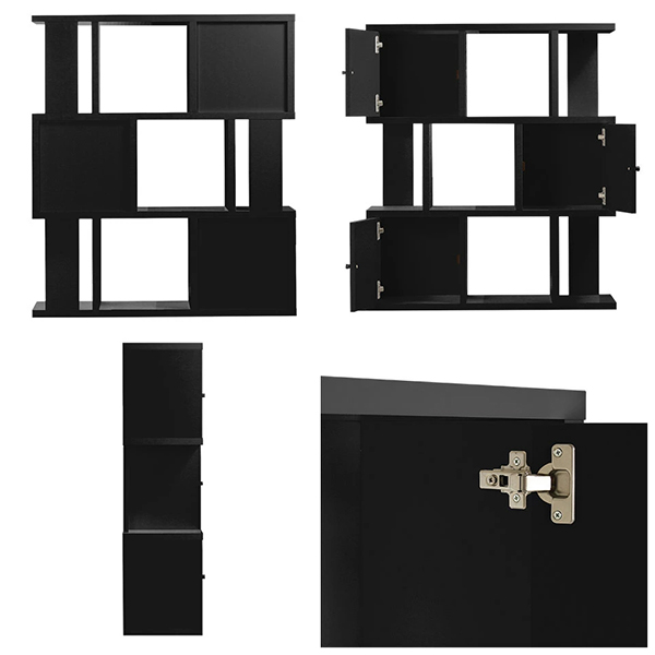 arne（アーネ） 本棚 扉付 3段ラック 黒 カラーボックス オープン