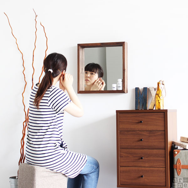 鏡 棚付き 壁掛け 壁掛けミラー 日本製 ディスプレイラック 木枠 卓上 