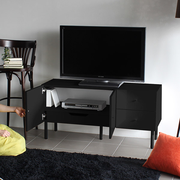 arne（アーネ） テレビ台 ローボード テレビボード 120 黒 鏡面 完成品