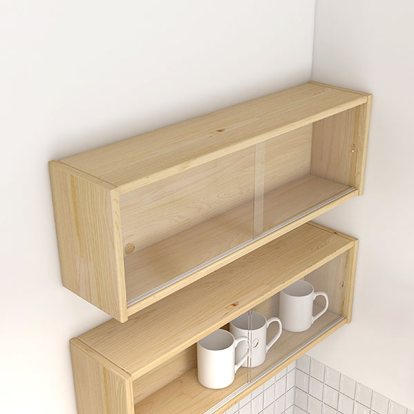 壁掛け棚 吊戸棚 洗面所 約幅90 ウォールボックス ガラス扉 壁に付け