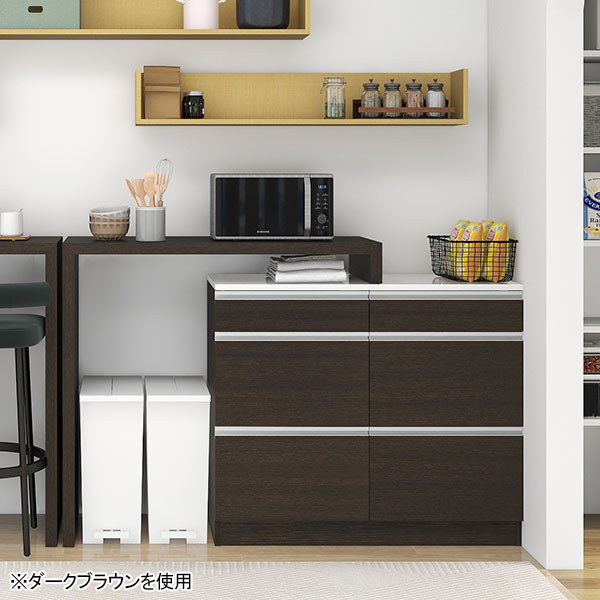 モダンキッチンカウンター ホワイト/ダークブラウン　レンジ台 キッチンカウンター レンジ台 食器棚 伸縮 間仕切り キッチンボード