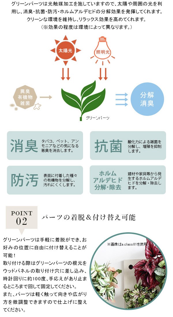 フェイクグリーン 壁掛け ウォールグリーン 光触媒 グリーン 観葉植物