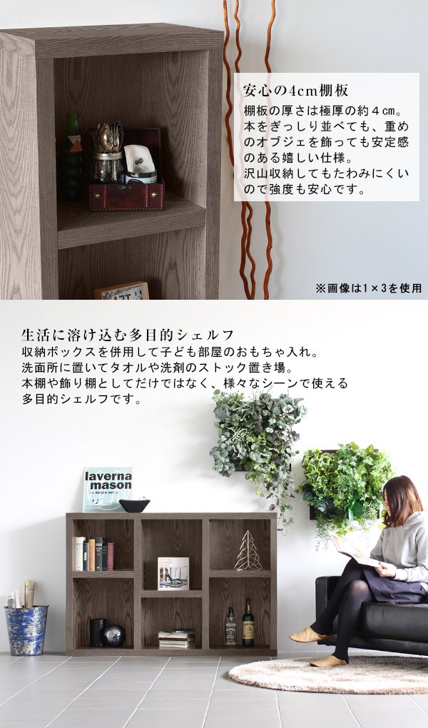 arne（アーネ） リビング収納 ディスプレイラック 本棚 横長 完成品