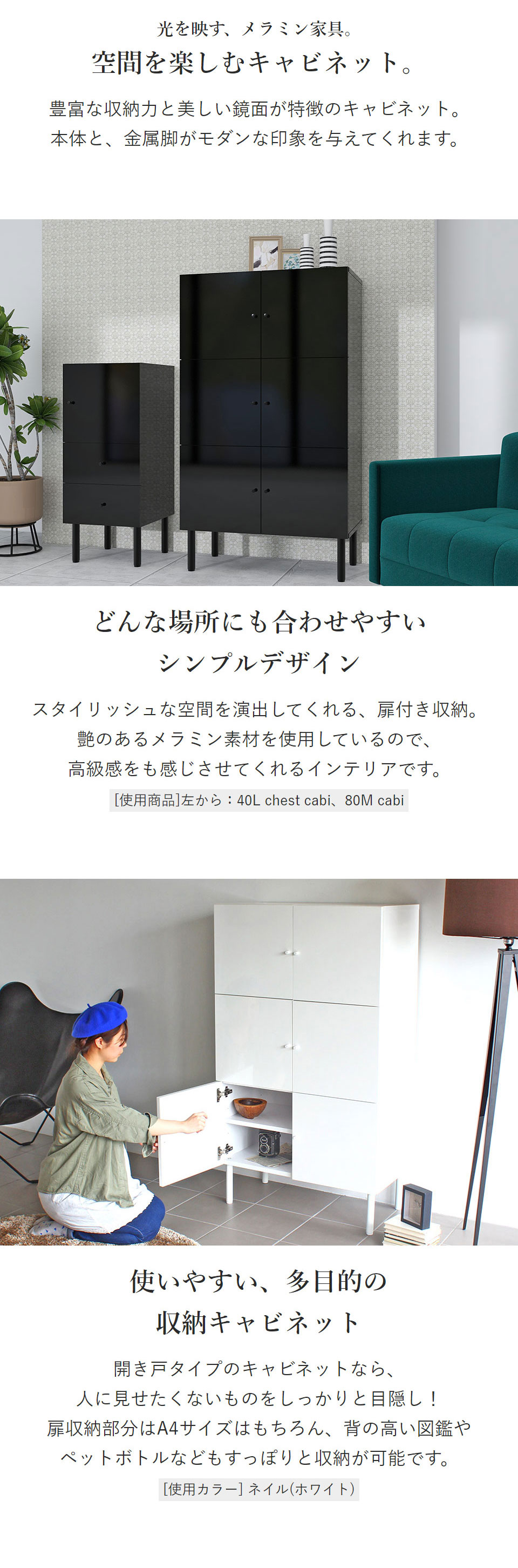 arne（アーネ） キャビネット ハイタイプ 本棚 黒 大容量 扉付 鏡面