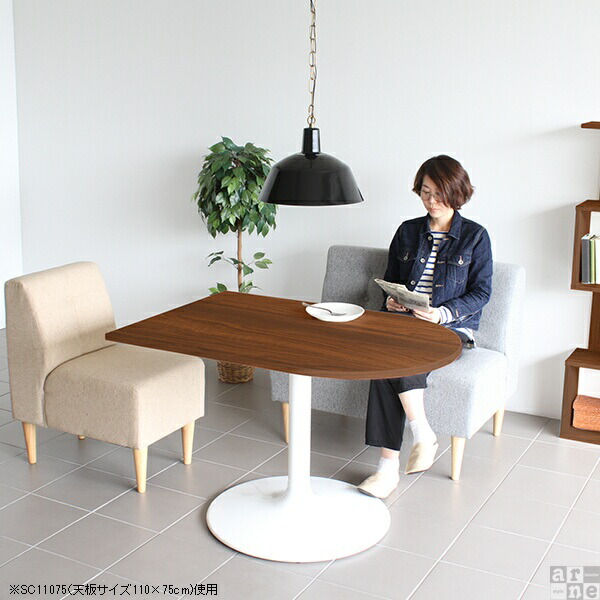 ダイニングテーブル 2人 カフェテーブル 1本脚 机 高さ70cm テーブル 半円 白 大きめ ダイニング ホワイト 木製 日本製 □｜arne｜10