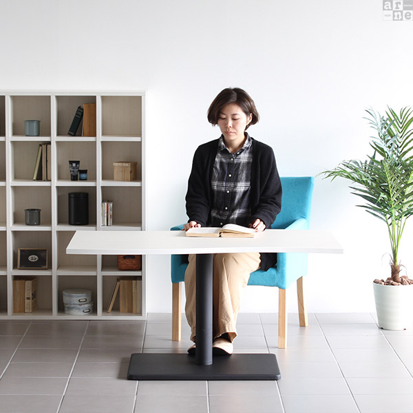 センターテーブル 幅120 リビングテーブル カフェテーブル ブラウン ホワイト 高さ60cm 1本脚 コーヒーテーブル 北欧 白 木製 □ | arne | 05