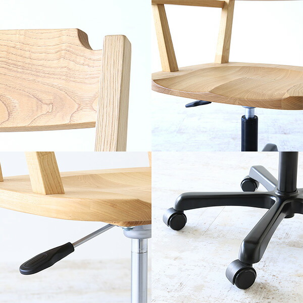 デスクチェア コンパクト オフィスチェア 肘付き パソコンチェア 疲れにくい 回転 椅子 昇降 チェア 在宅ワーク 天然木 木製 在庫処分 セール ● | arne | 04