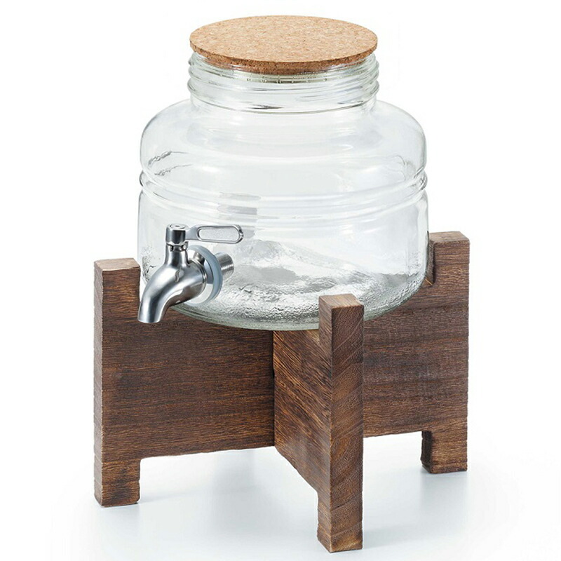 【未使用】遠赤外線 2L 焼酎サーバー　陶器製 木製台座・真鍮コック付き 石塚硝子 焼酎サーバー 2L 小さめ ステンレスコック製 焼酎三昧