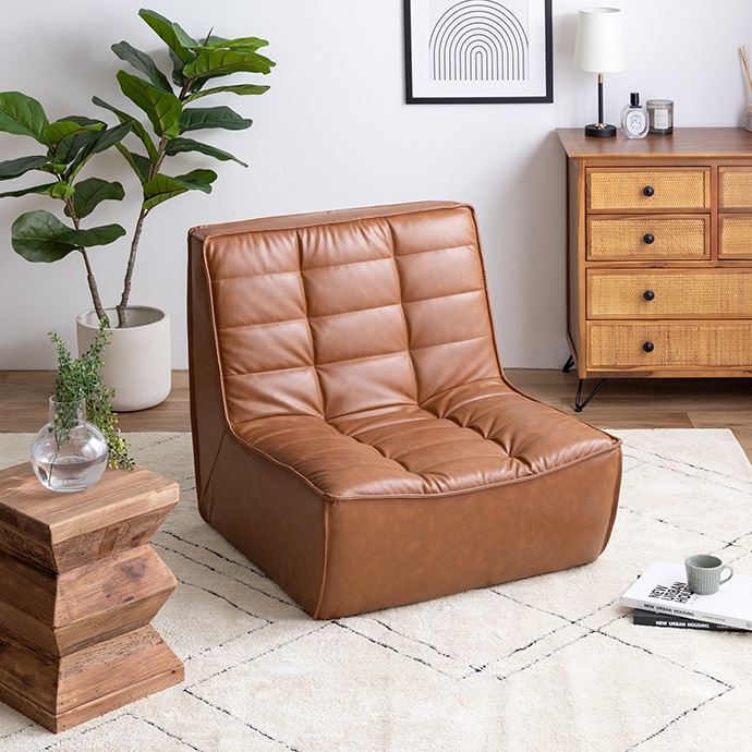 ソファー 1人掛け PVC レザー ソファ 完成品 1P 合皮 ブラウン