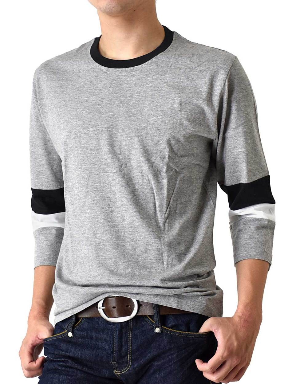 Tシャツ メンズ 配色切替 ７分袖 ロンT 七分袖 長袖Tシャツ カットソー 送料無料 通販M《M1.5》｜aronacasual｜02