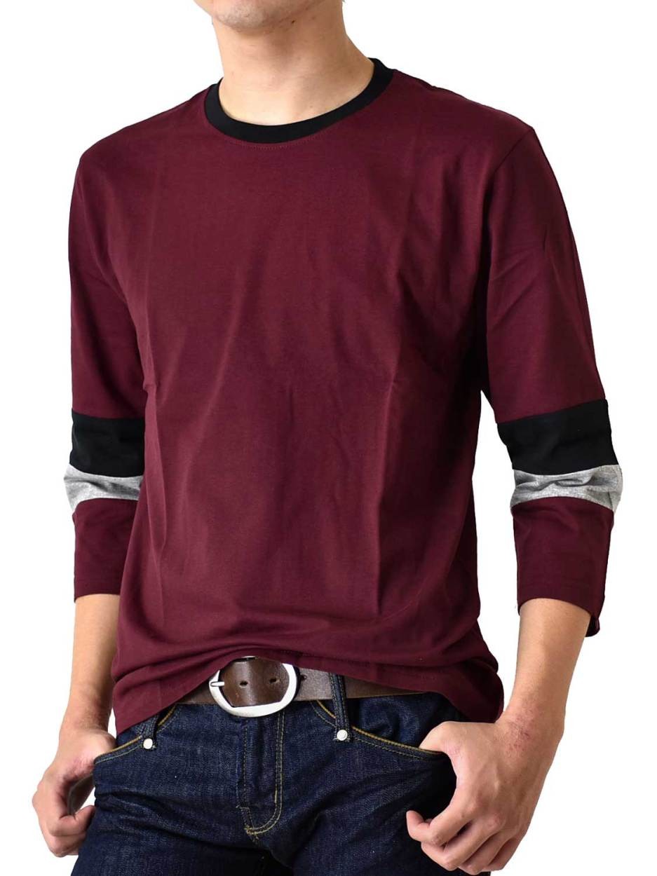 Tシャツ メンズ 配色切替 ７分袖 ロンT 七分袖 長袖Tシャツ カットソー 送料無料 通販M《M1.5》｜aronacasual｜03
