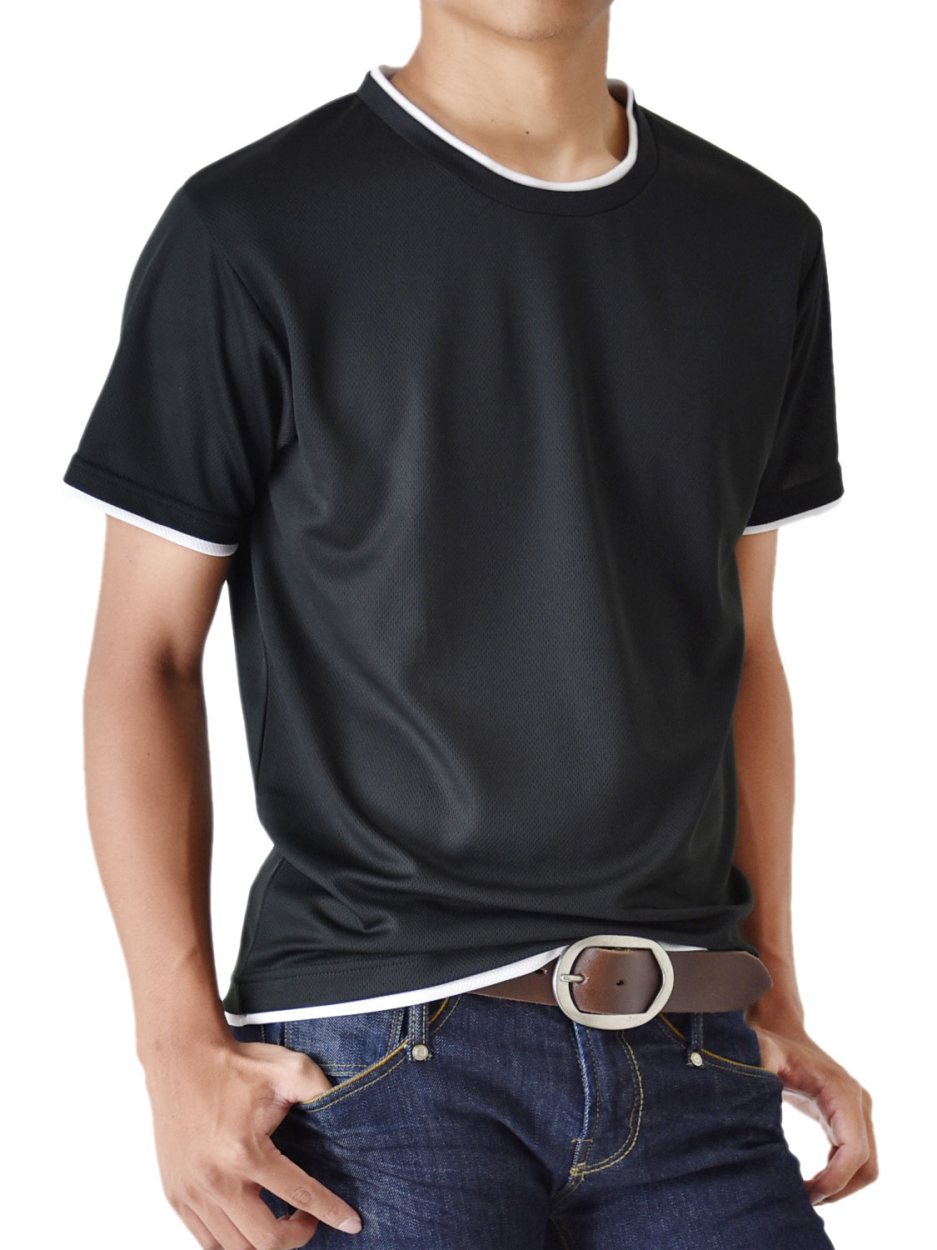 速乾 Tシャツ メンズ ストレッチ 無地 ダブルネック セール 送料無料 通販MC《M1.5》 半袖