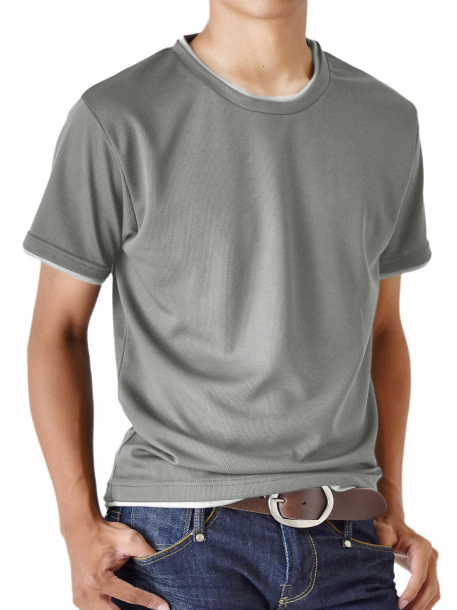 速乾 Tシャツ メンズ ストレッチ 無地 ダブルネック セール 送料無料 通販MC《M1.5》 半袖