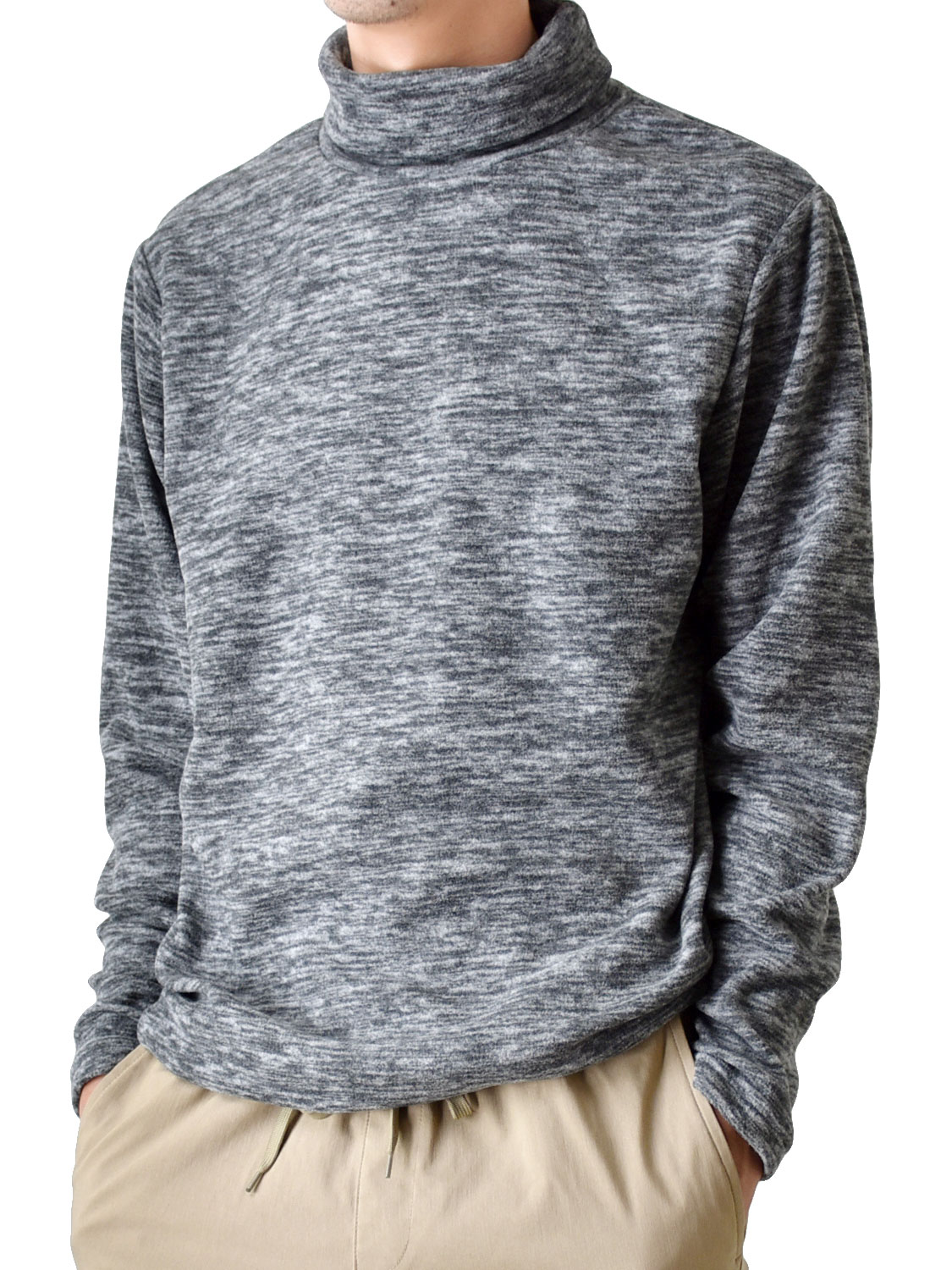 フリース Tシャツ ロンT メンズ タートルネック 裏起毛 送料無料 通販YC カットソー 暖か