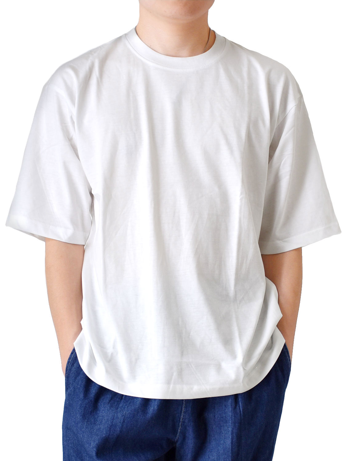 Tシャツ メンズ ストレッチコットン 5分袖 五分袖 ワイドシルエット クルーネック 丸首 送料無料 通販Y｜aronacasual｜02