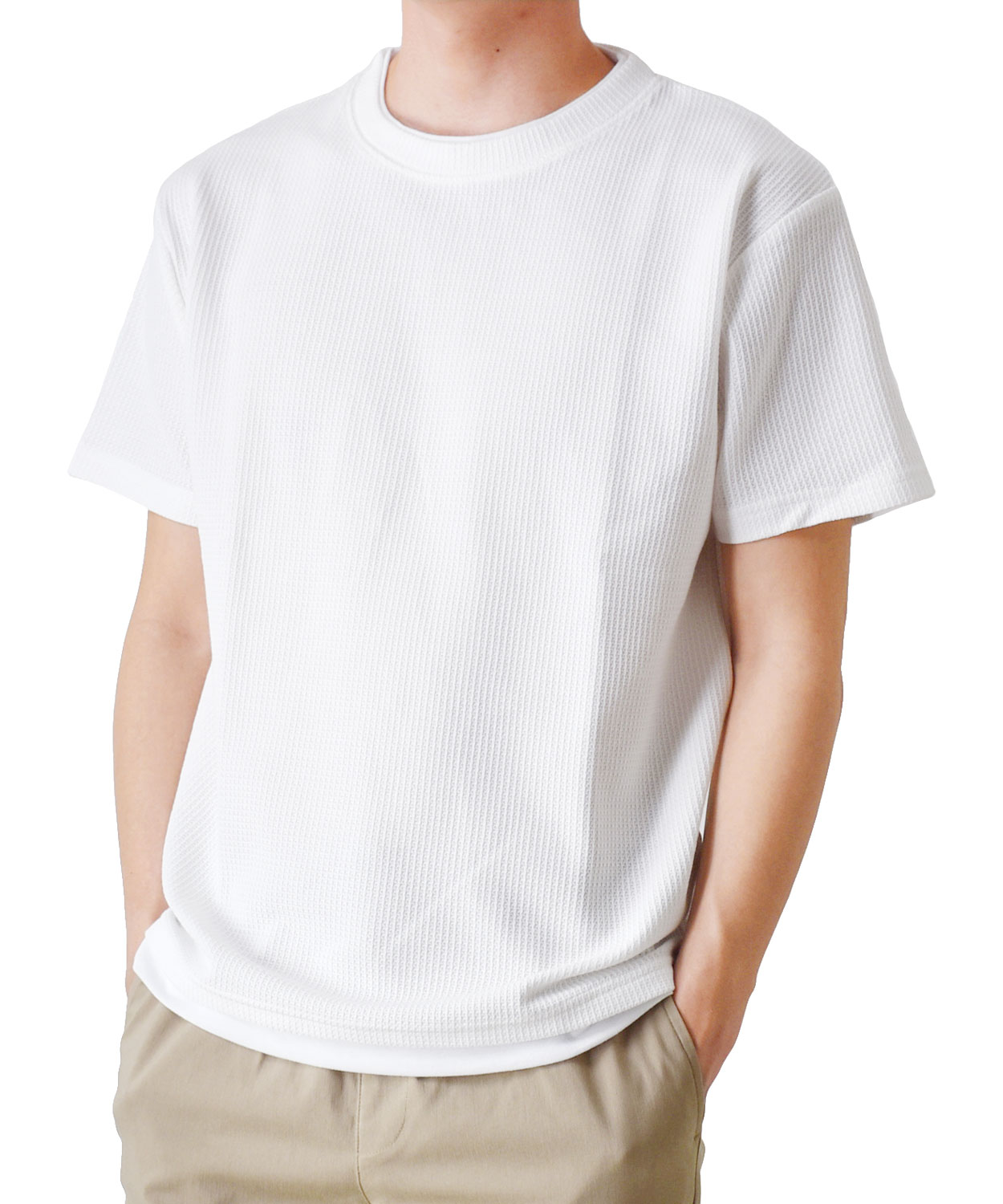 Tシャツ 半袖 メンズ カットソー ミニワッフル フェイクレイヤード 送料無料 通販YC｜aronacasual｜03
