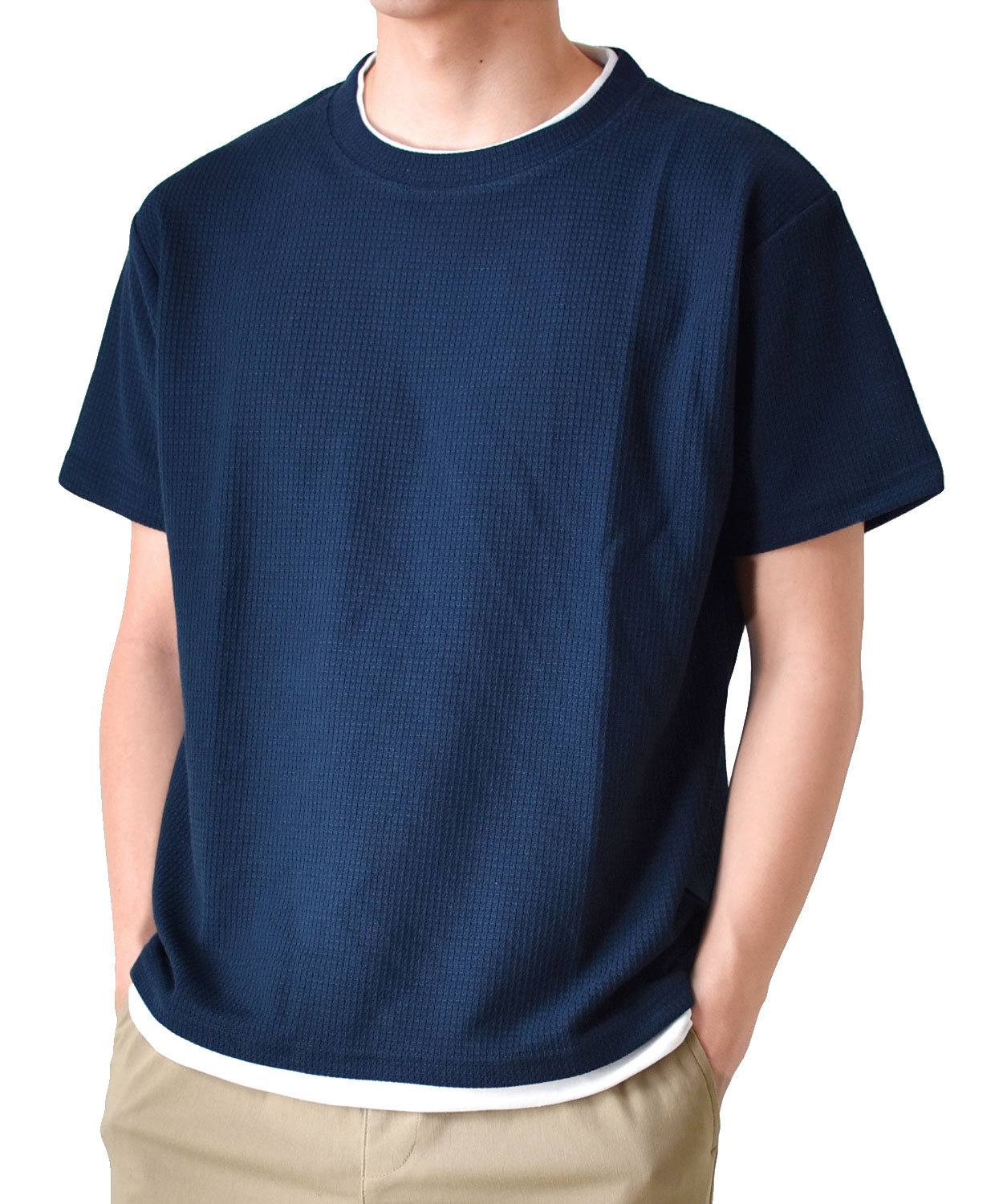 Tシャツ 半袖 メンズ カットソー ミニワッフル フェイクレイヤード 送料無料 通販YC｜aronacasual｜06