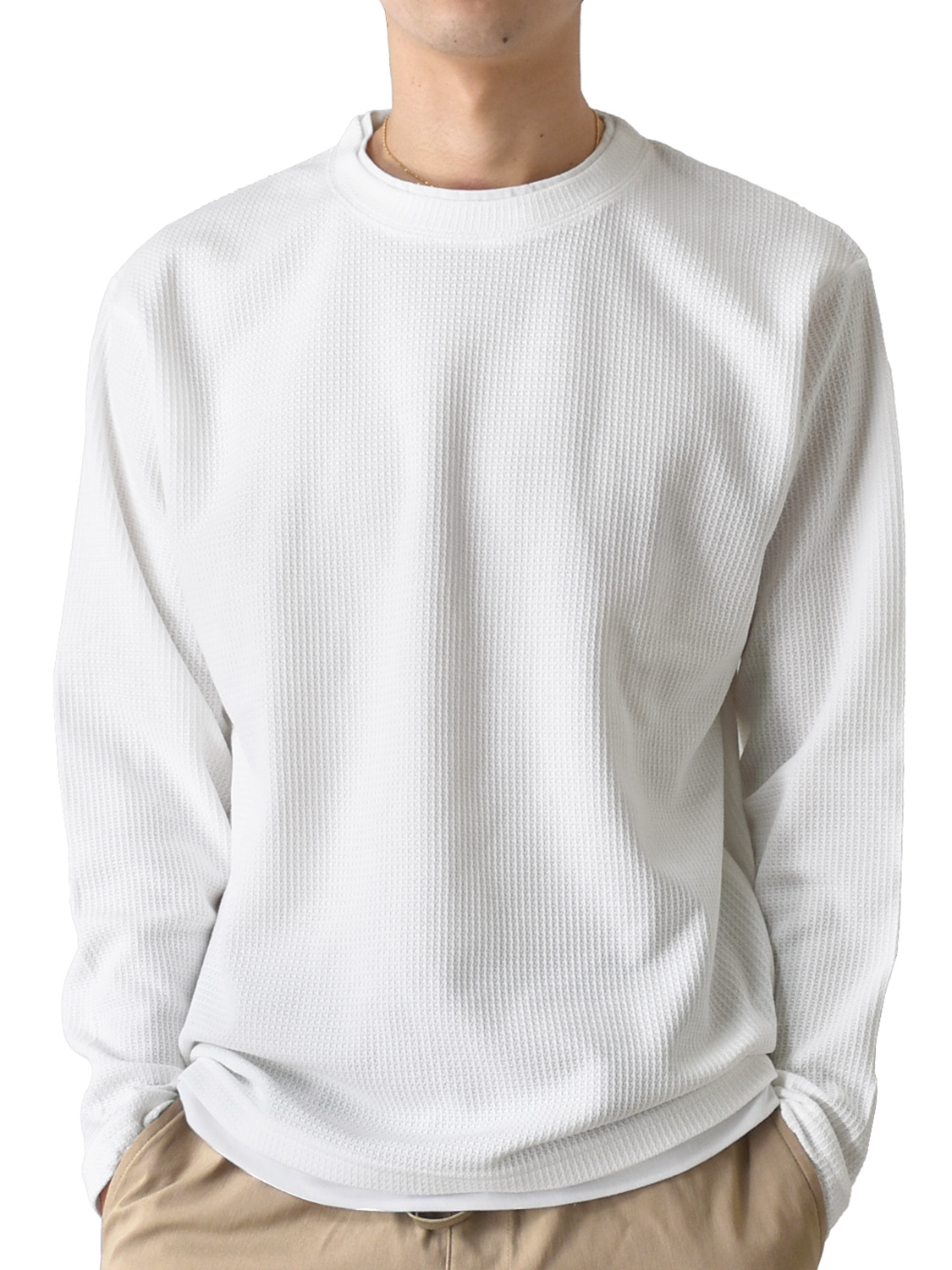 長袖Tシャツ メンズ ミニワッフル フェイクレイヤード 送料無料 通販YC カットソー
