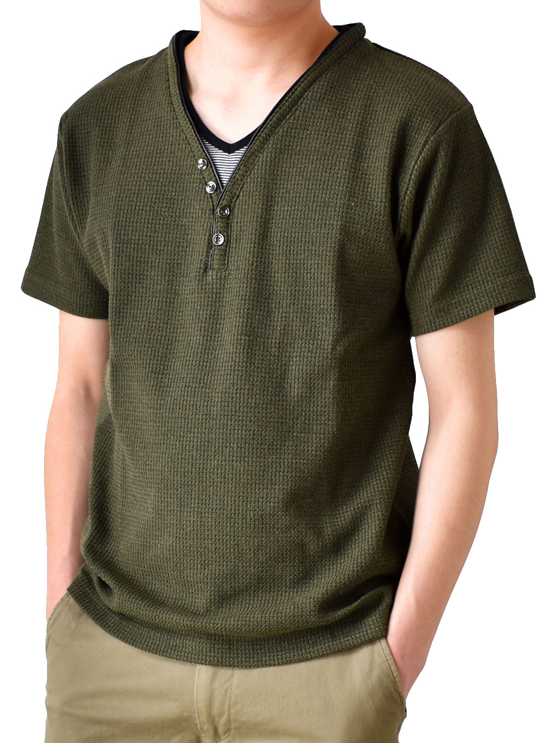 カットソー メンズ Ｙヘンリー シャドーストライプ Tシャツ 半袖 送料無料 通販M《M2》｜aronacasual｜07
