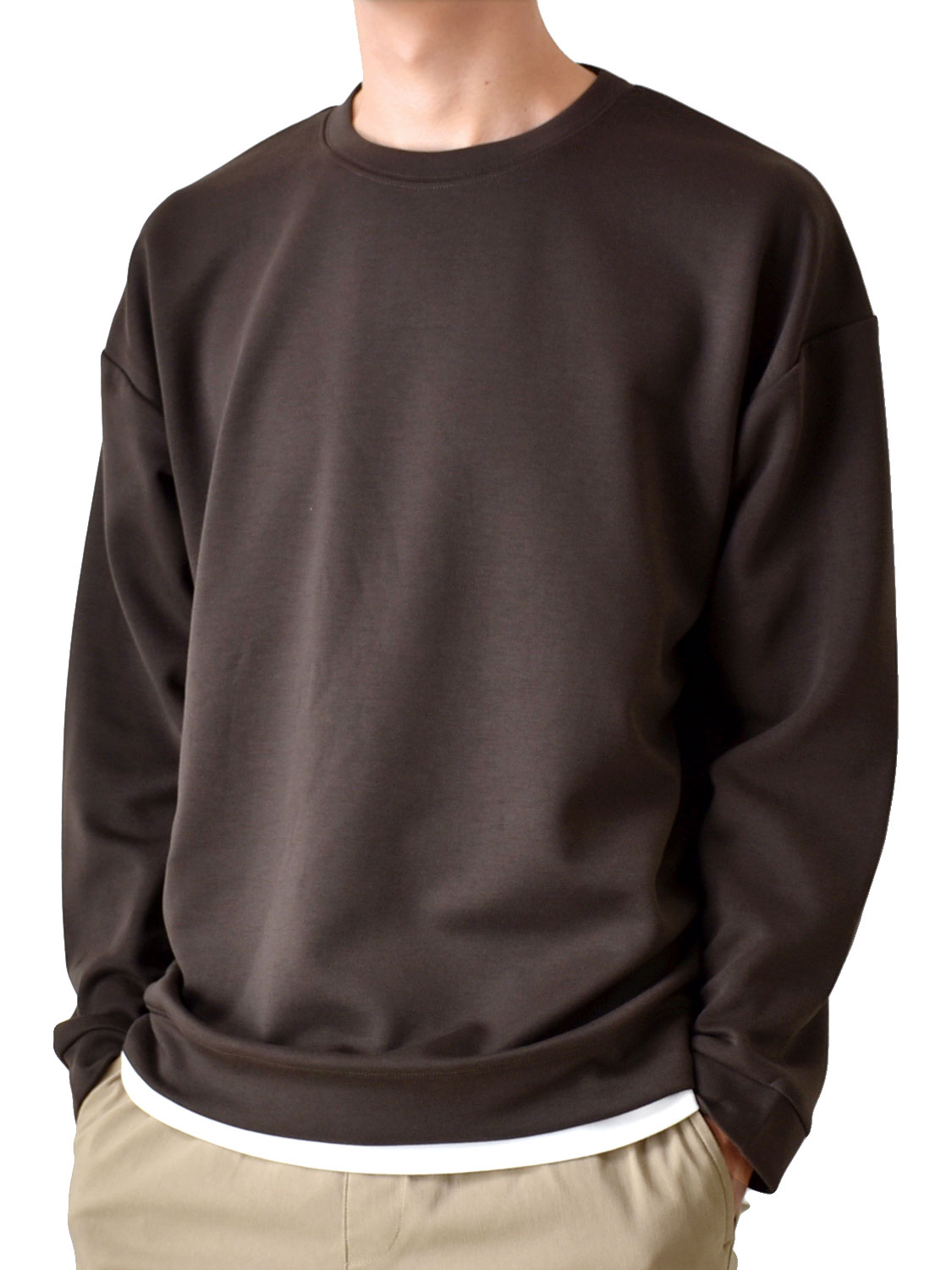 Tシャツ カットソー メンズ ストレッチ 重ね着風 スマホポケット クルーネック 送料無料 通販YC