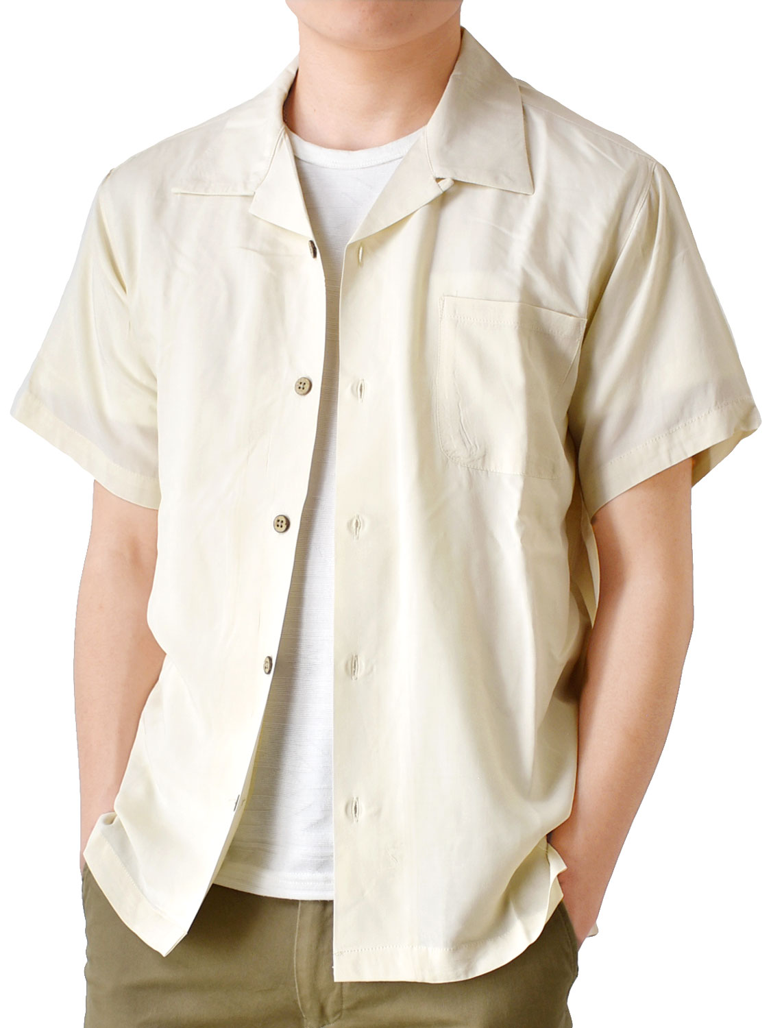 開襟シャツ メンズ 半袖 無地 ポケット付き 送料無料 通販YC シャツ