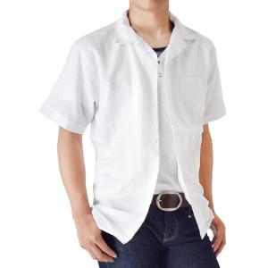 開襟シャツ 半袖 メンズ オープンカラーシャツ リネンブレンド 綿麻 送料無料 通販Y