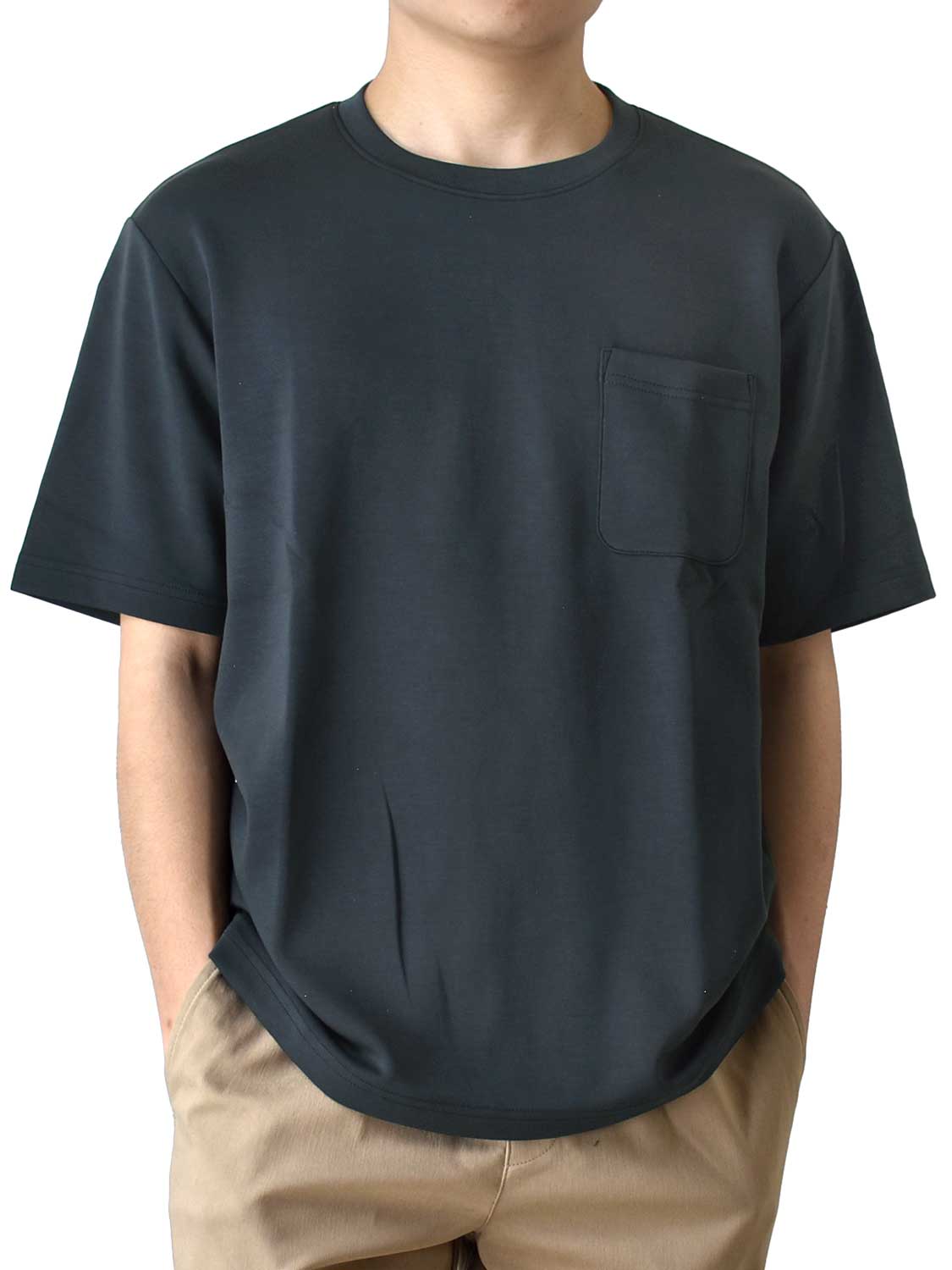 Tシャツ メンズ 接触冷感 ストレッチ 半袖 胸ポケット 送料無料 通販Y