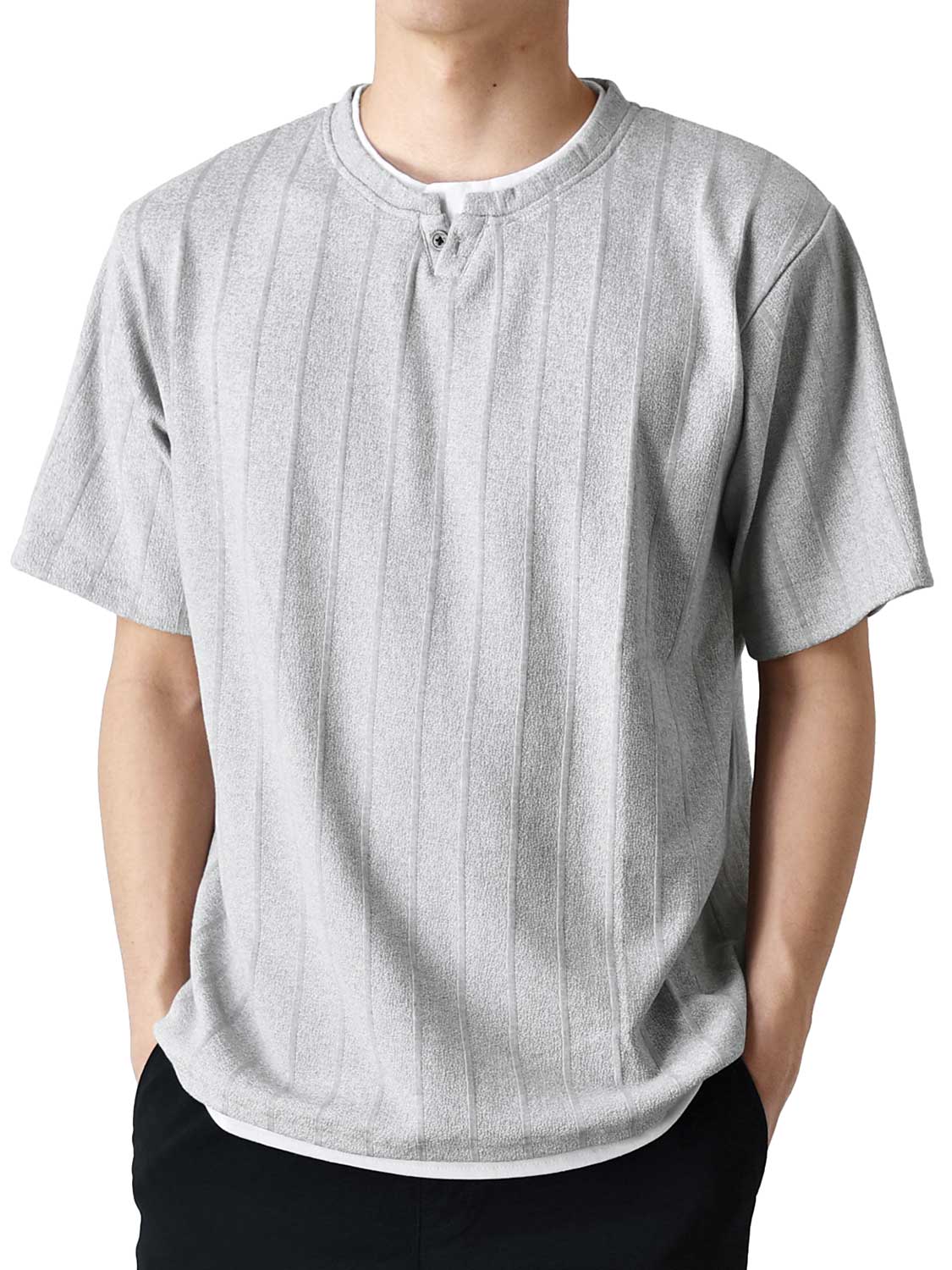 Tシャツ メンズ 長袖 カットソー 重ね着風 ストレッチ 送料無料 通販Y