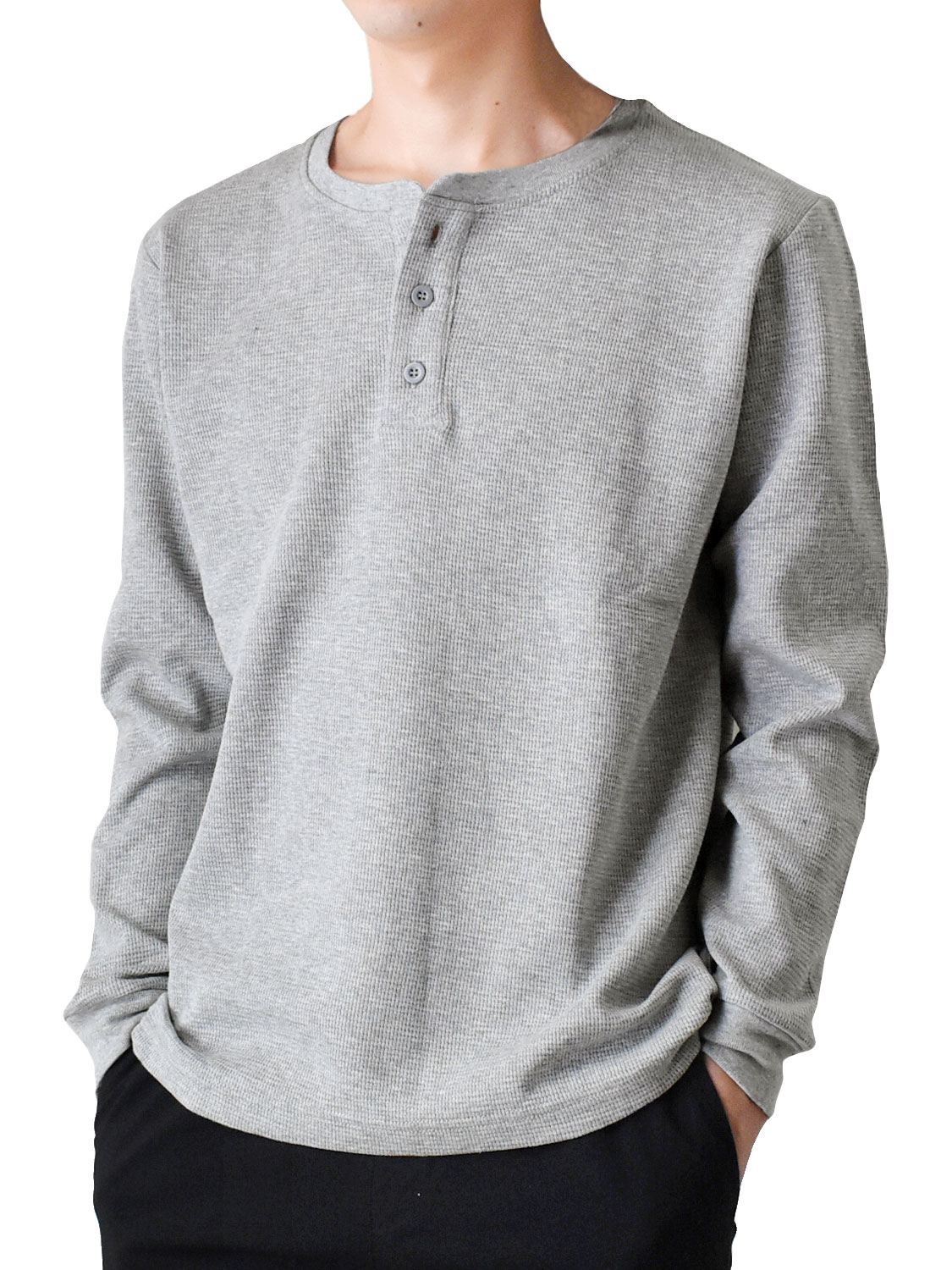 長袖Tシャツ メンズ ワッフル ストレッチ ロンT クルーネック 爆買