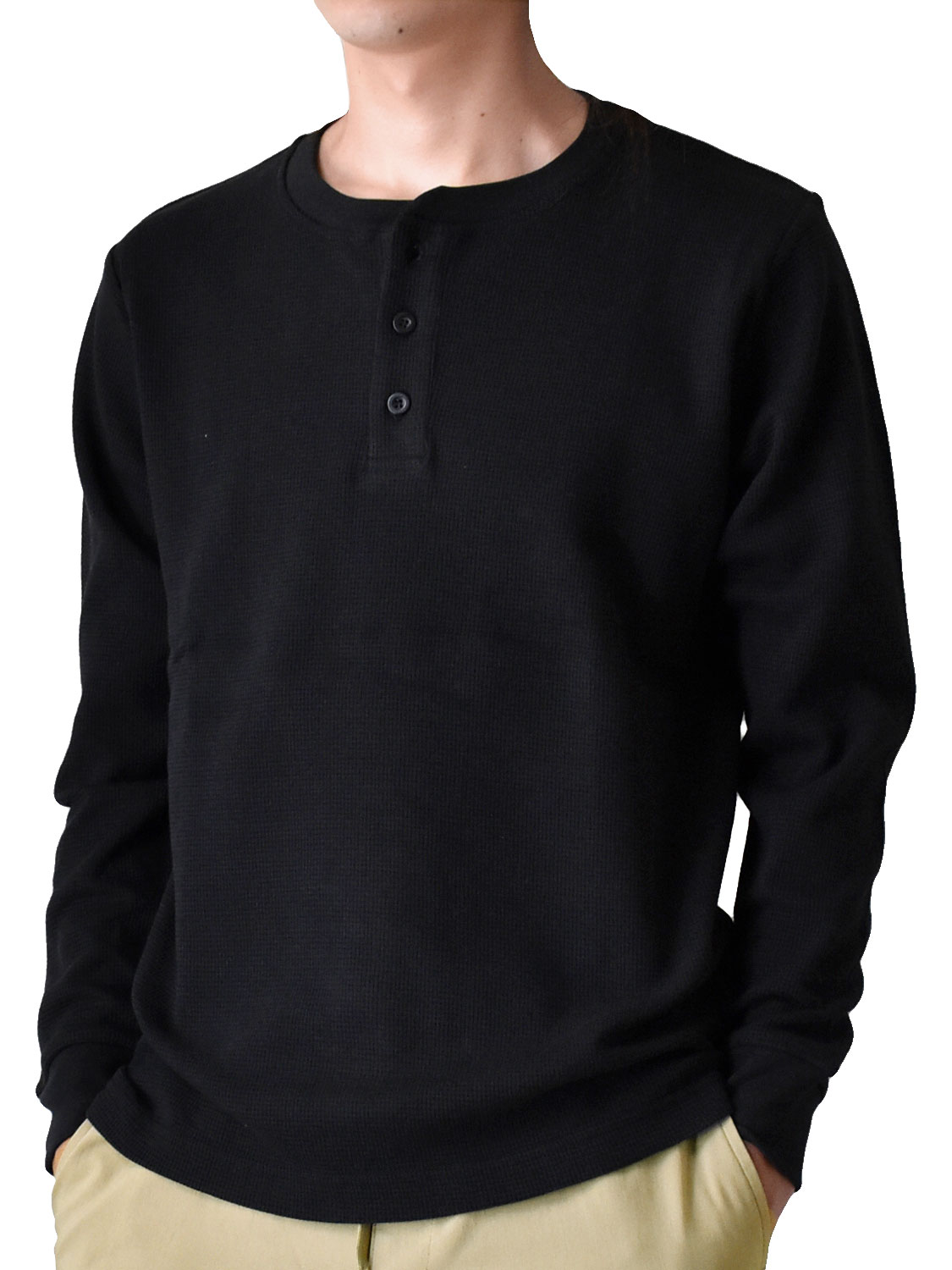 長袖Tシャツ メンズ ワッフル ストレッチ ロンT クルーネック 爆買