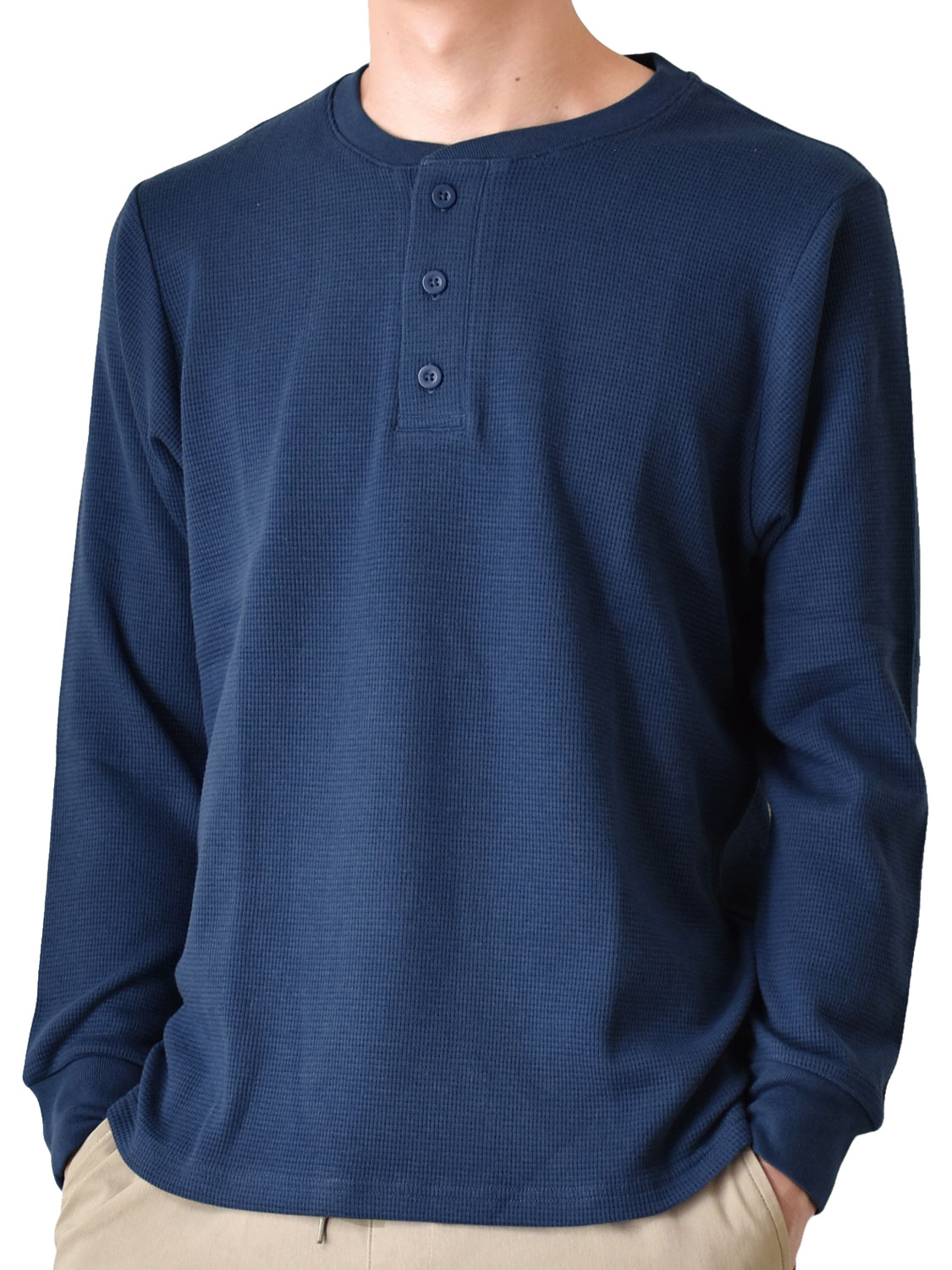 ARONA 長袖Tシャツ メンズ ワッフル ストレッチ ロンT クルーネック