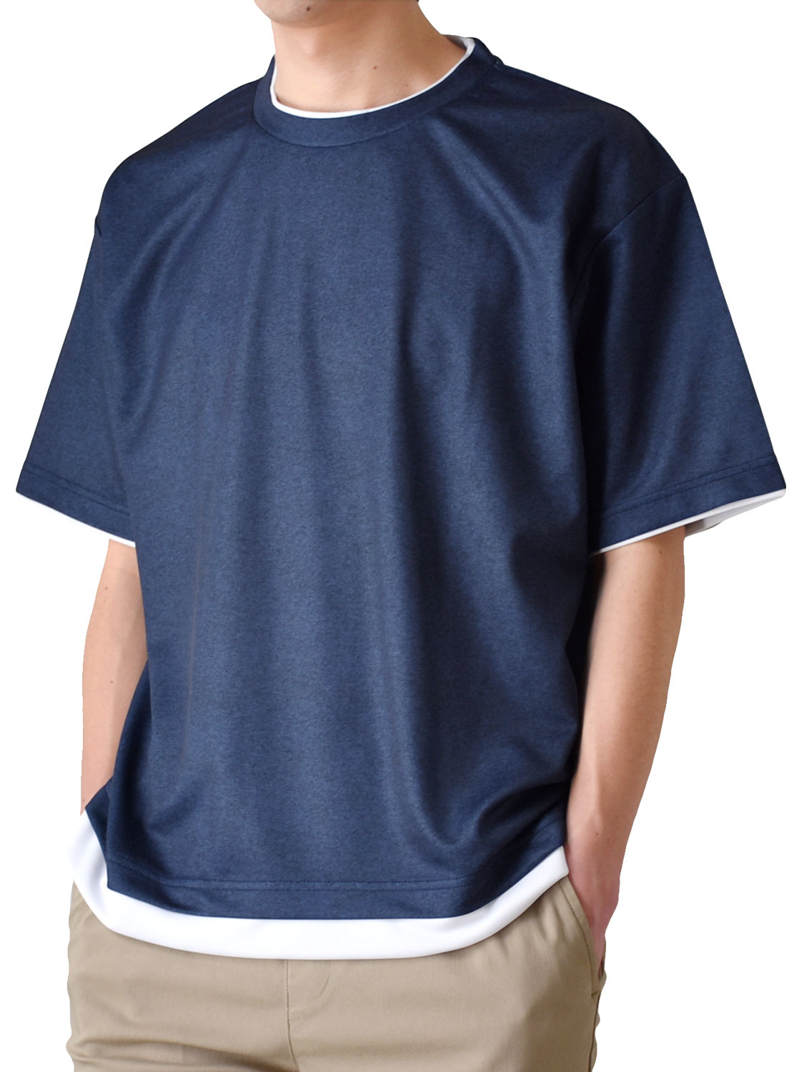 Tシャツ メンズ 五分袖 オーバーサイズ DRYストレッチ 重ね着風 吸汗速乾 総柄 春 夏 秋 カジュアル 送料無料 通販Y | ARONA | 02