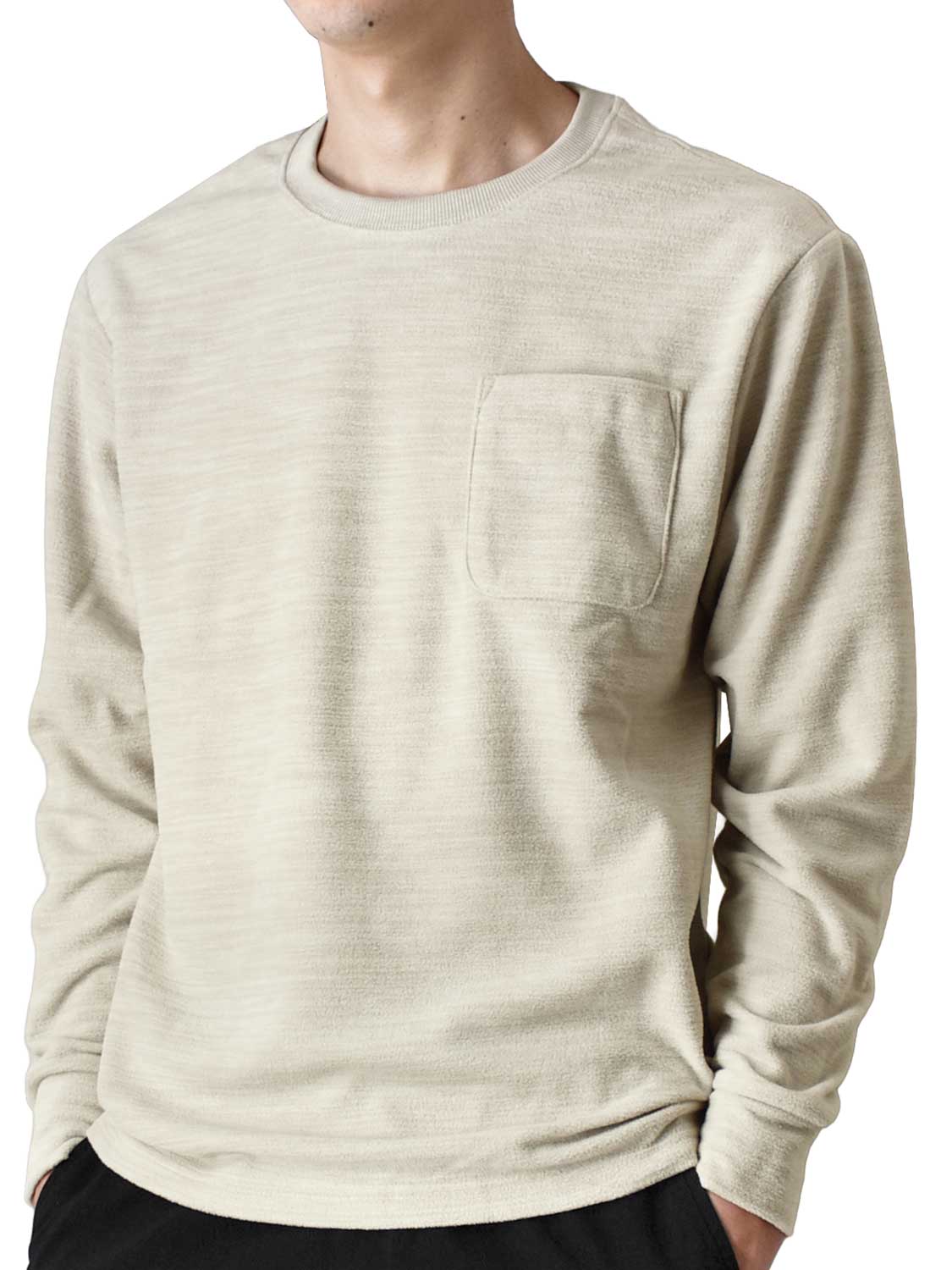 ホカロン 裏起毛 フリース 長袖Tシャツ メンズ あったか ストレッチ