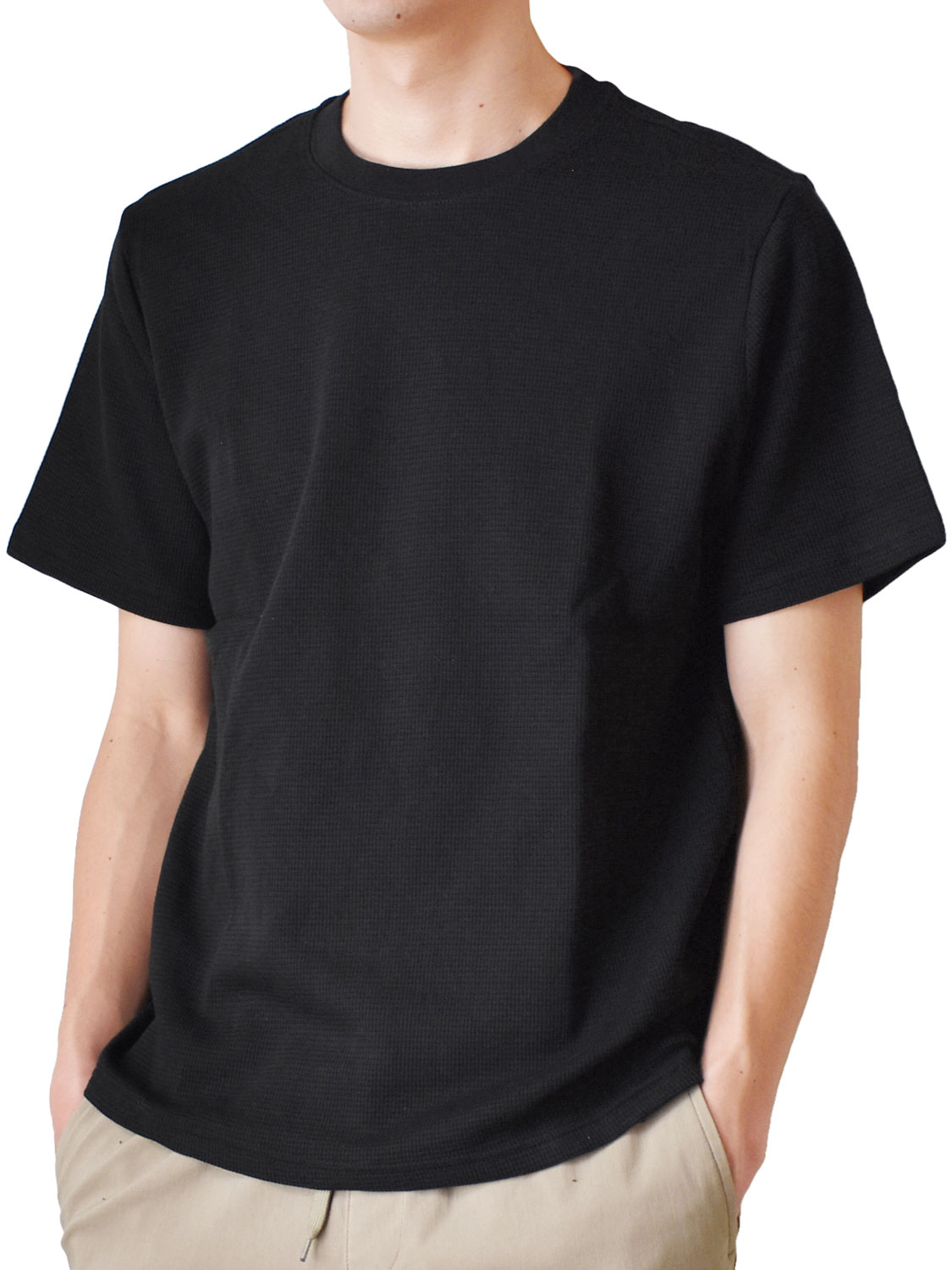 ARONA サーマルTシャツ メンズ 半袖 ヘンリーネック ワッフルTシャツ