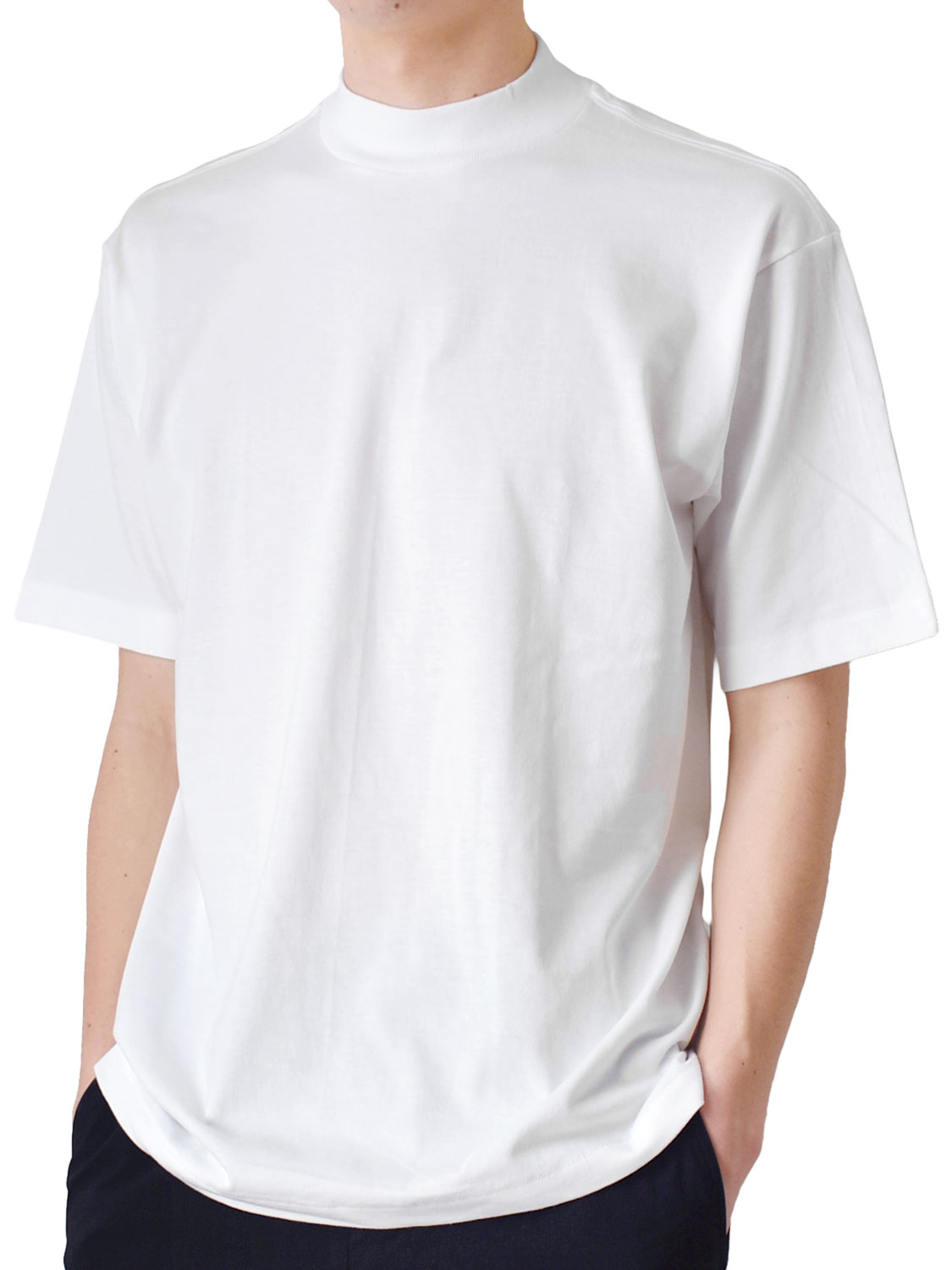 Hanes（ヘインズ） モックネック Tシャツ メンズ 五分袖 半袖