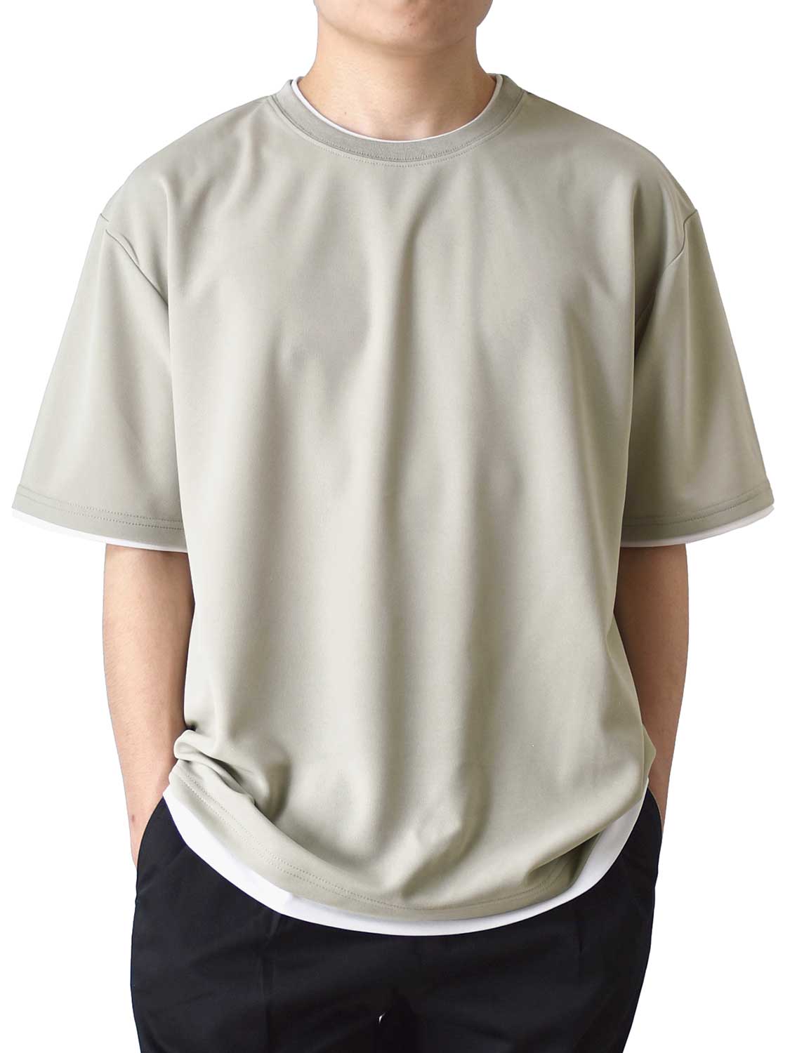 Tシャツ メンズ ドライ 吸汗速乾 接触冷感 フェイクレイヤード ワイドシルエット 送料無料 通販Y