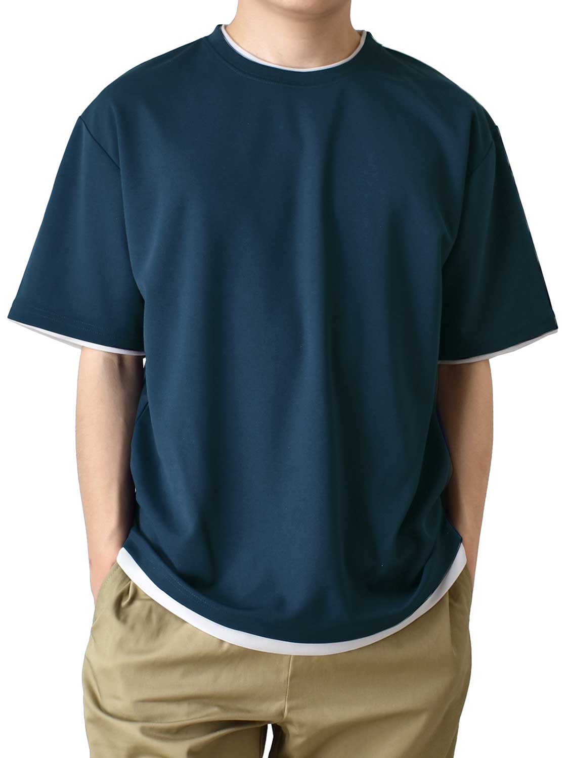 Tシャツ メンズ ドライ 吸汗速乾 接触冷感 フェイクレイヤード