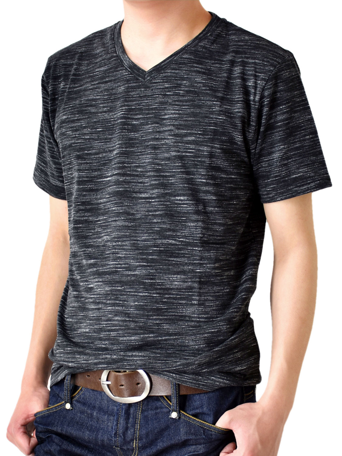 Tシャツ メンズ ストレッチ 杢カラー クルーネック Vネック 半袖 送料無料 通販M《M1.5》｜aronacasual｜07