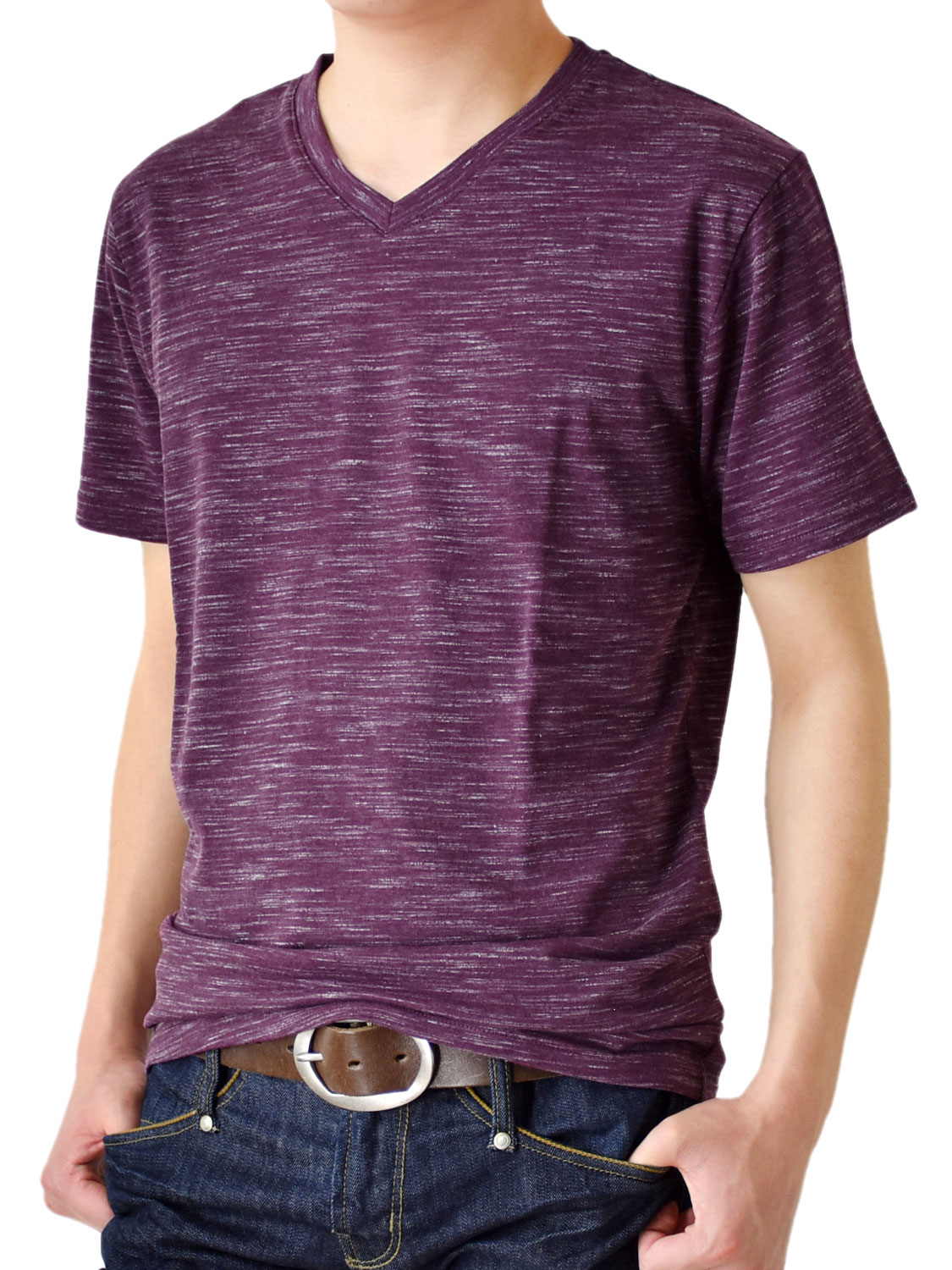 Tシャツ メンズ ストレッチ 杢カラー クルーネック Vネック 半袖 送料無料 通販M《M1.5》｜aronacasual｜09