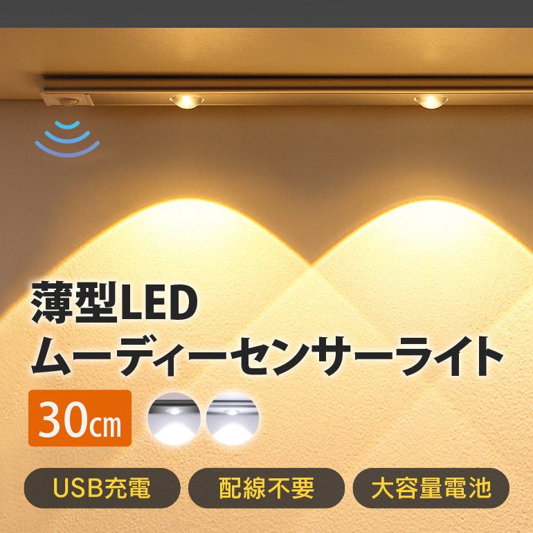 おしゃれ LED センサーライト ムーディー 30cm 充電式 人感センサーライト ledライト ledセンサーライト マグネット 工事不要 屋内  モーション 非常灯 足元灯