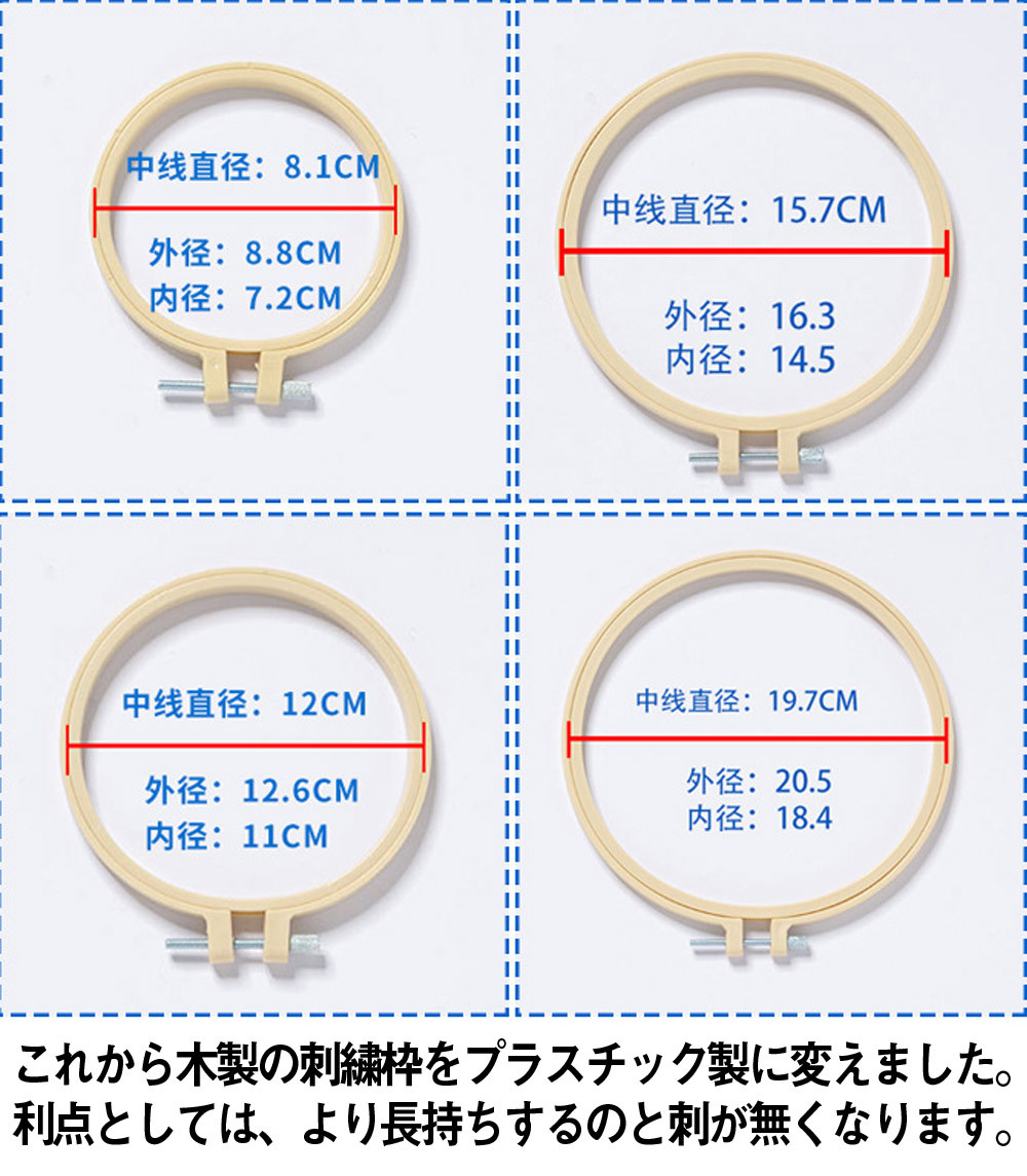 刺繍キット 刺しゅう枠 プラスチック製 送料無料 8cm 12cm 16cm 20cm 4