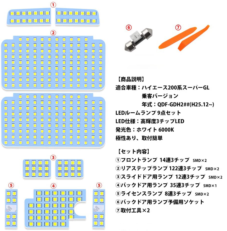 ハイエース 200系 6型 LED バルブ グランドキャビン コミューターGL 乗客バージョン 用 447灯 専用設計 ホワイト 電球色 6000K  3500K 室内灯 専用パーツ 爆光 :opl099:アルシオン - 通販 - Yahoo!ショッピング