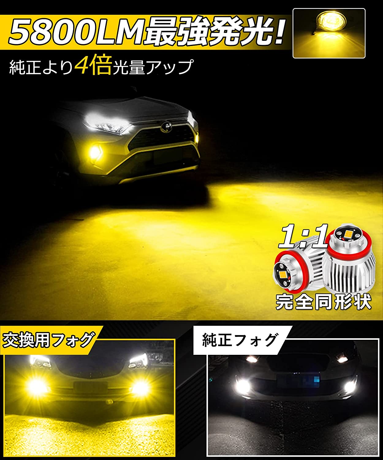トヨタ（TOYOTA） ハイエース 8型/7型 L1B LEDフォグランプ 車検対応